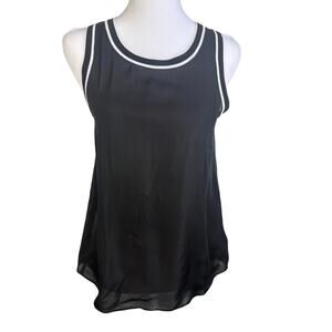 Rag & Bone Womens Silk Back Slit Contrast Trim Black Flowy Sheer Tank Top XXS